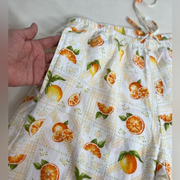Angel Kiss Linen Beach Pants Oranges Print Summer Multicolor Size L WithPocket - Picture 8 of 9